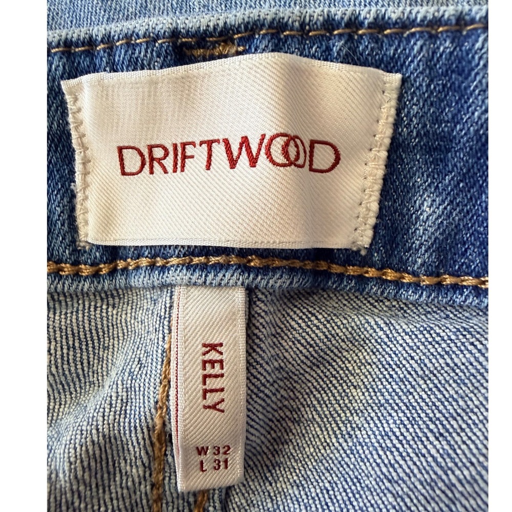 Driftwood Kelly Mid Rise Straight Leg Jeans Blue Raw Hem Size 32 L28 - Picture 3 of 5